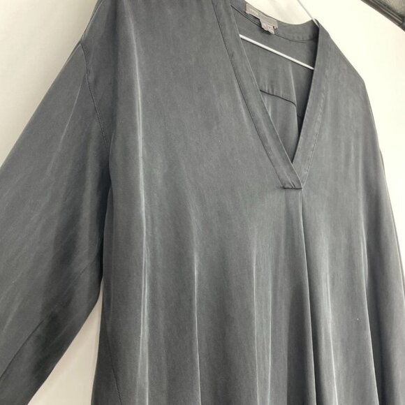 Vince Half Placket Grey Silk Tunic long sleeve vneck blouse - Picture 2 of 14